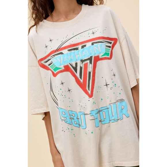 DAYDREAMER Van Halen 1980 Tour One Size Tee in Dirty White Womens Tshirt Top - Picture 16 of 16